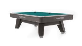 Billiard Table, Pool, Rasson ACURRA (MR-SUNG SERIES), 9 ft., Grey (Sarum Strand), MATCHROOM pocket size, Simonis 860 blue green