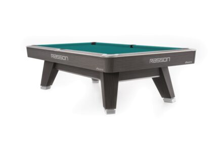 Billiard Table, Pool, Rasson ACURRA (MR-SUNG SERIES), 9 ft., Grey (Sarum Strand), MATCHROOM pocket size, Simonis 860 blue green