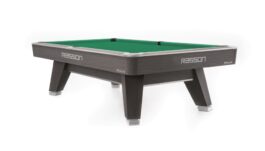 Billiard Table, Pool, Rasson ACURRA (MR-SUNG SERIES), 9 ft., Grey (Sarum Strand), MATCHROOM pocket size, Simonis 860 yellow green