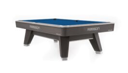 Billiard Table, Pool, Rasson ACURRA (MR-SUNG SERIES), 9 ft., Grey (Sarum Strand), MATCHROOM pocket size, Simonis 860 royal blue