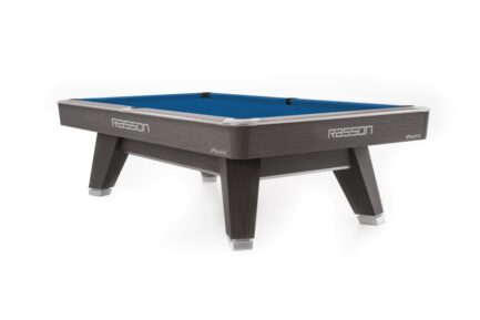 Billiard Table, Pool, Rasson ACURRA (MR-SUNG SERIES), 9 ft., Grey (Sarum Strand), MATCHROOM pocket size, Simonis 860 royal blue