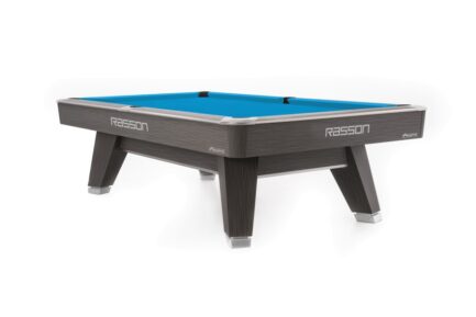 Billiard Table, Pool, Rasson ACURRA (MR-SUNG SERIES), 9 ft., Grey (Sarum Strand), MATCHROOM pocket size, Simonis 860 tournament blue