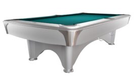 Billiard Table, Pool, Dynamic IV, 9 ft., shining white, Simonis 760 blue green