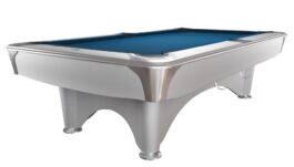 Billiard Table, Pool, Dynamic IV, 9 ft., shining white, Simonis 760 electric blue