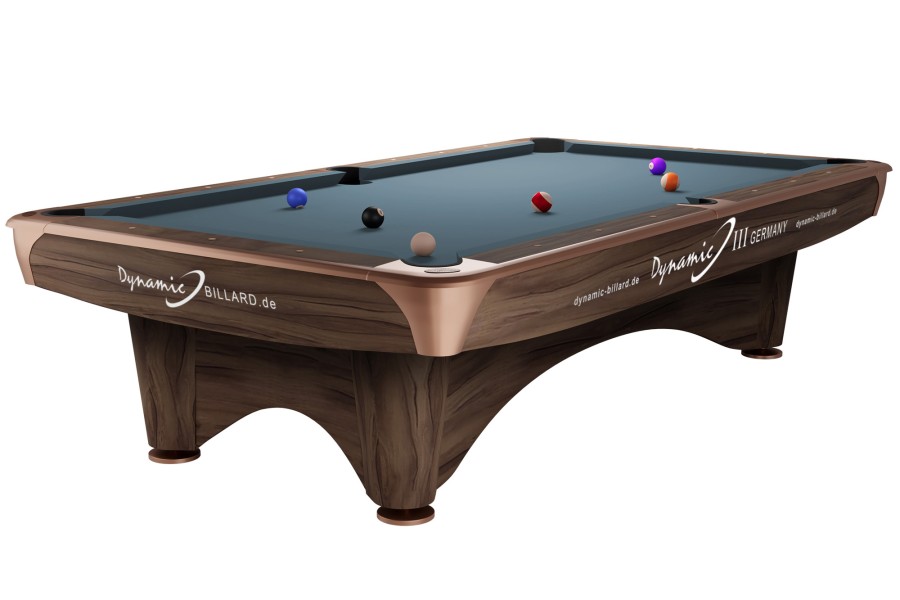 Billiard Table, Pool, Dynamic III, 9 ft., Modern Brown, second hand, Simonis 860 powder blue
