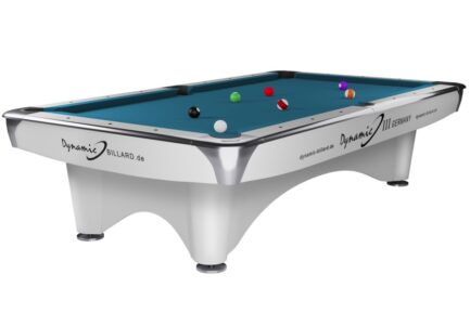 Billiard Table Dynamic III, shining white, Pool, used, 9 ft. (Fuß), Simonis 760 elektrikblau